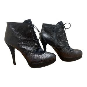 Stuart Weitzman Black Melange Leather Fur Stiletto Ankle Booties Sz 9.5 EUC